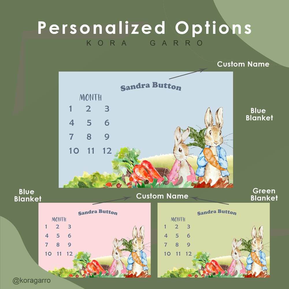 koragarro-peter rabbit-baby milestone personalized throw blanket, gift to baby-new born-personalized option