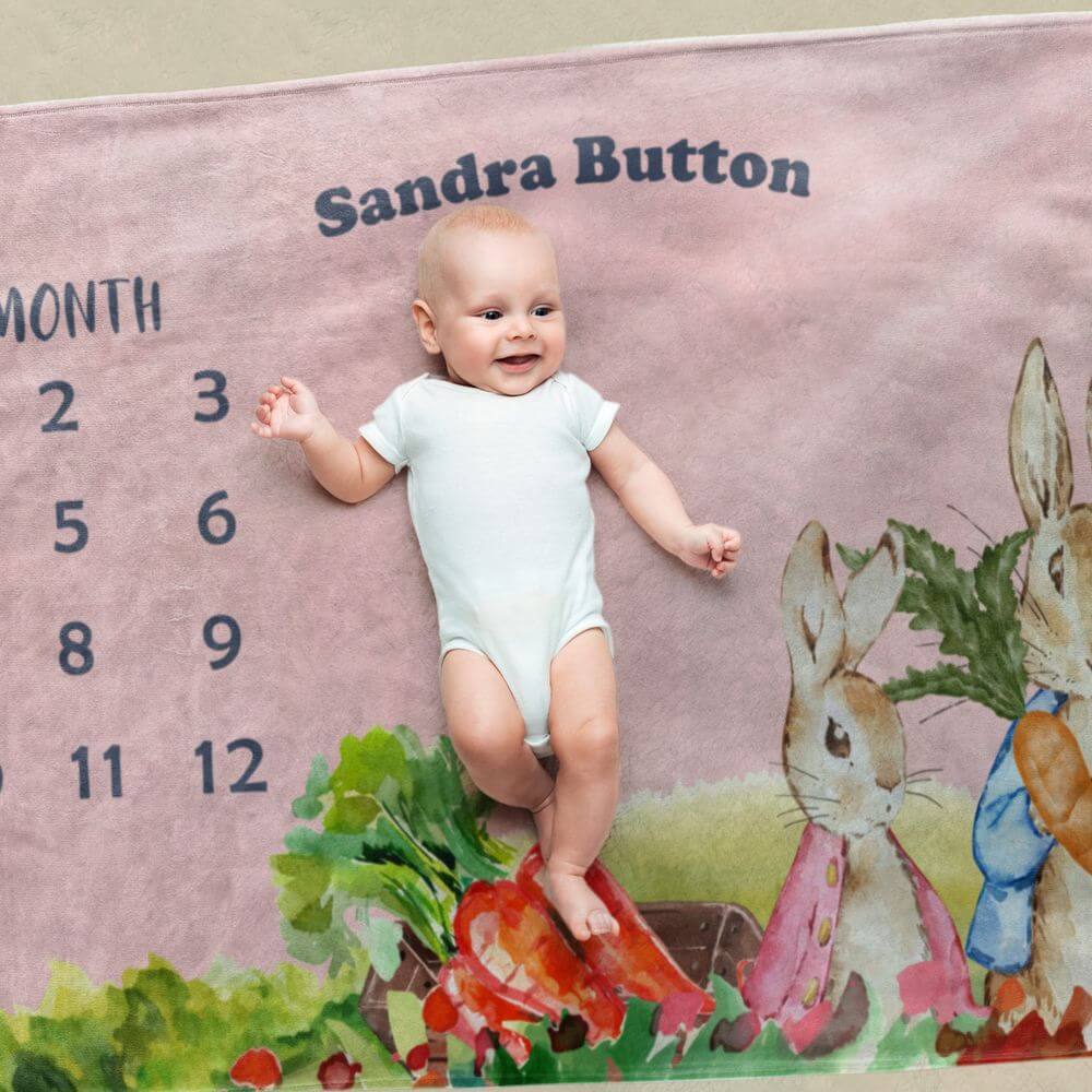 koragarro-peter rabbit-baby milestone personalized throw blanket, gift to baby-new born