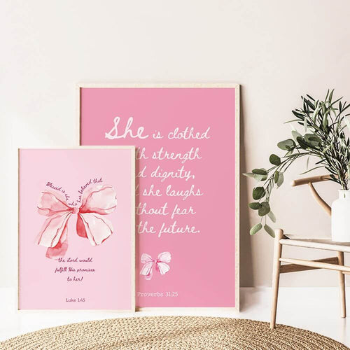 koragarro Pink Printable Room Décor Bible Verse Wall Art Christian Girl Gift Coquette Pink Bow Dorm Poster Proverbs 31 Nursery Décor Instant Download