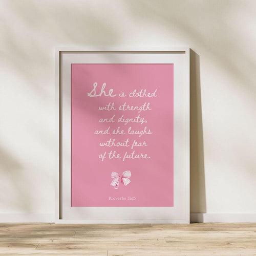 koragarro Pink Printable Room Décor Bible Verse Wall Art Christian Girl Gift Coquette Pink Bow Dorm Poster Proverbs 31 Nursery Décor Instant Download