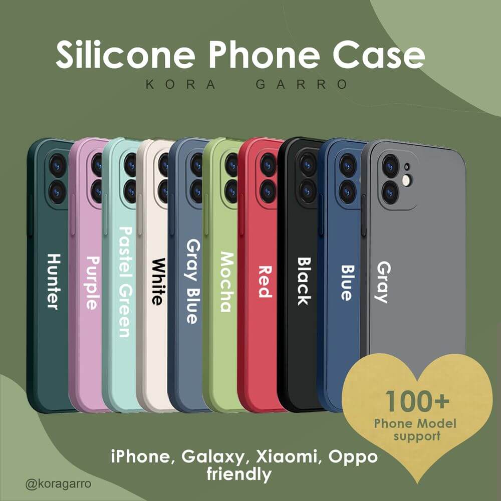 koragarro Silicone phone case, Vegan leather phone cover, black, white, Gray, Red, green phone case