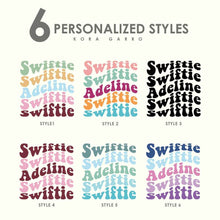 Load image into Gallery viewer, personalized Swiftie name sign, custom wavy stacked retro name design, groovy name desing, name monogram, koragarro personalized gift, taylor swift names, png jpg svg bundle, birthday, party, anniversary gift