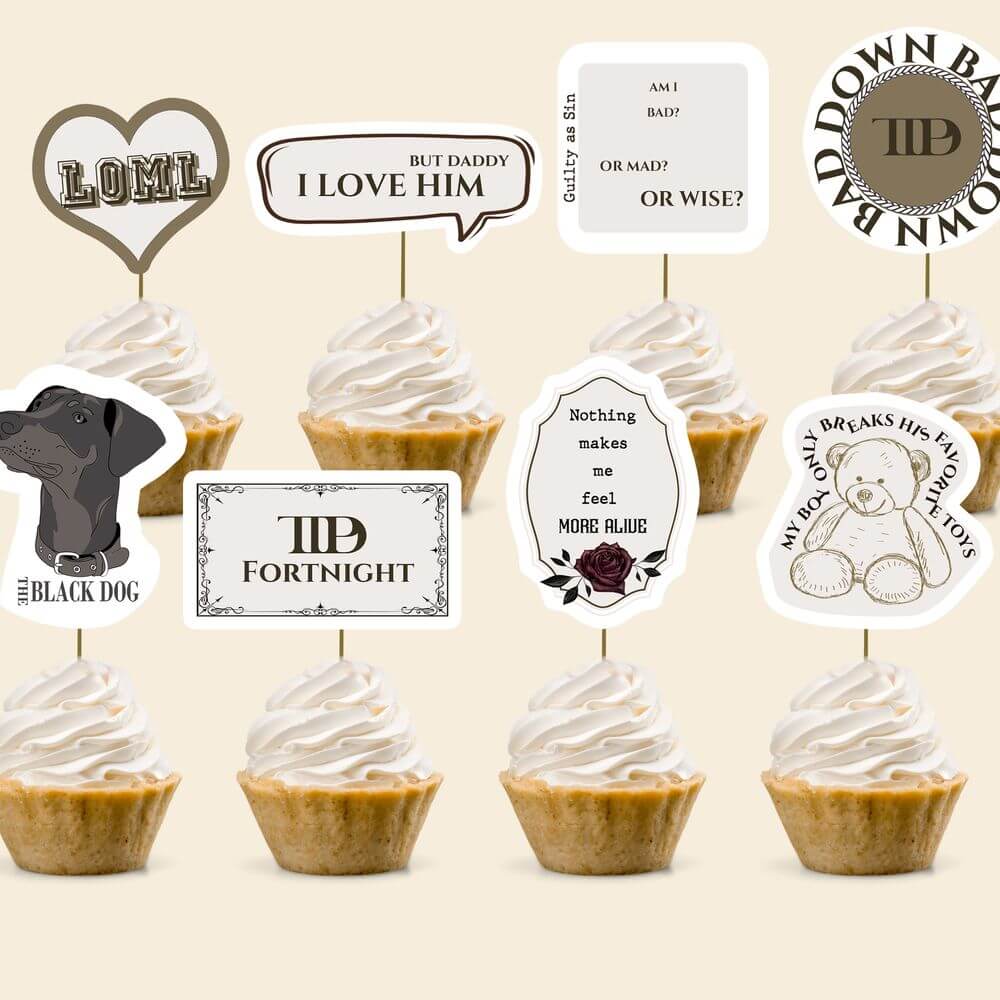 Taylor Swift TTPD - Cupcake Toppers | Kora Garro taylor-swift-ttpd-cupcake-toppers-kora-garro