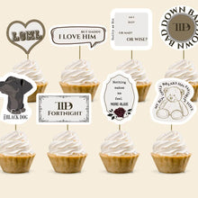 Load image into Gallery viewer, koragarro taylor swift party decor, swiftie party cupcake topper,  TTP toppers, Eras Tour, Fortnight, down bad, I can do it with a broken heart, loml, florida