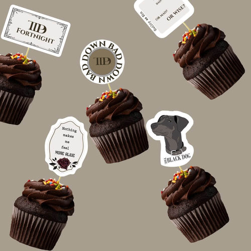 koragarro taylor swift party decor, swiftie party cupcake topper,  TTP toppers, Eras Tour, Fortnight, down bad, I can do it with a broken heart, loml, florida