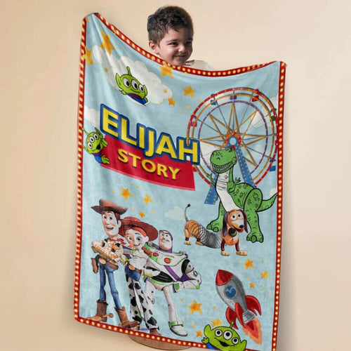 toy birthday custom gift throw blanket koragarro two infinity and beyond disney kid name blanket home decor woody toy jessie buzz kid bedding personalized gift to boy