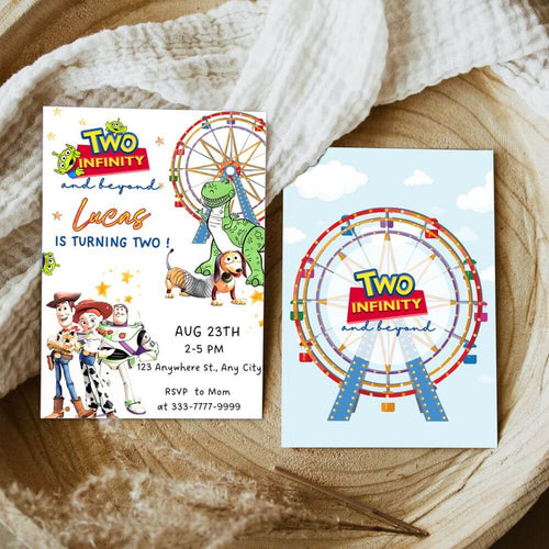 toy story birthday invitation editable koragarro two infinity canva template disney kid party invitation pixar fest party printable invitation template thank you tag instant digital download templates set woody toy jessie buzz lightyear