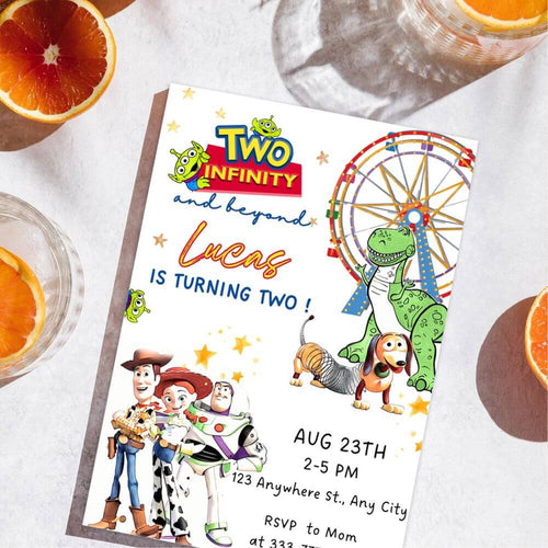 toy story birthday invitation editable koragarro two infinity canva template disney kid party invitation pixar fest party printable invitation template thank you tag instant digital download templates set woody toy jessie buzz lightyear