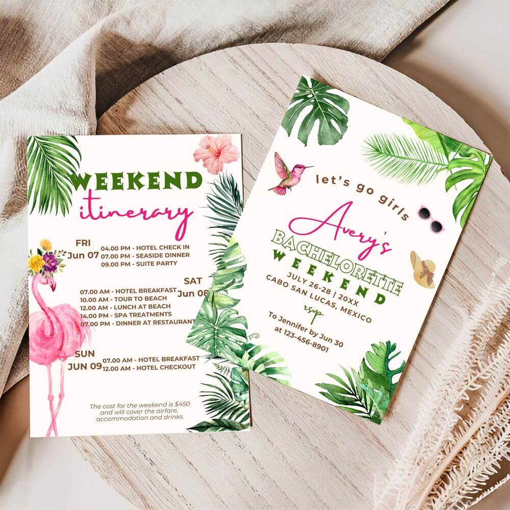 Tropical Bachelorette Invitation - Canva Template | KoraGarro tropical-bachelorette-invitation-canva-template-koragarro