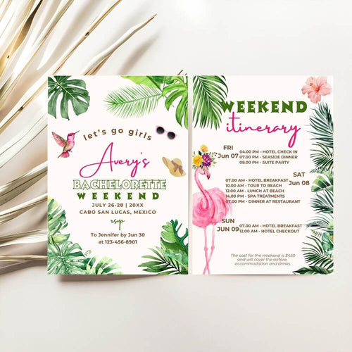 koragarro Tropical bachelorette invitation coastial theme bride-to-be party events last toast summer bridal shower ideas editable canva template printable thank you card buy the bride a drink instant download digital evites