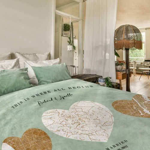 koragarro personalized wedding gift-met engaged married-constellation blanket-custom city map, 2nd anniversary cotton gift, where all begins
