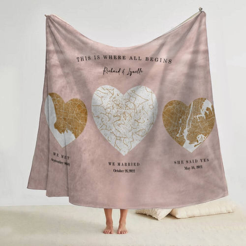 koragarro personalized wedding gift-met engaged married-constellation blanket-custom city map, 2nd anniversary cotton gift, where all begins
