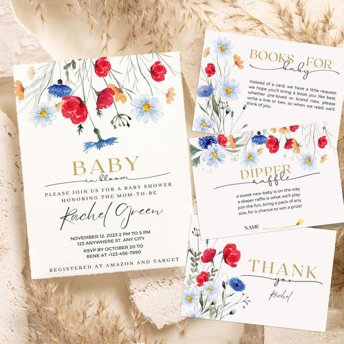 Wildflowers Baby Shower Invitation Set