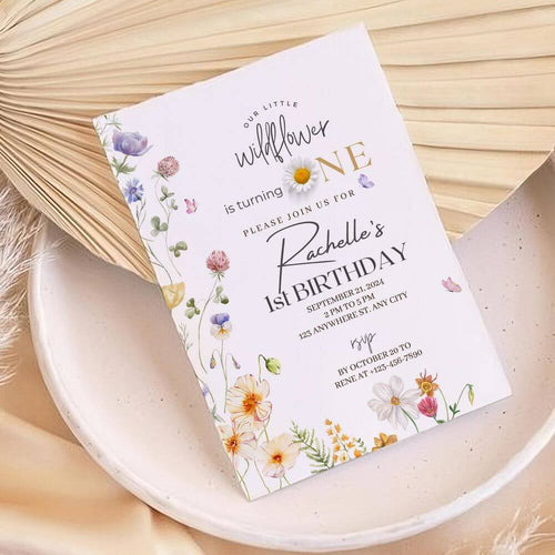 Wildflower Is Turning One Editable Birthday Invitation