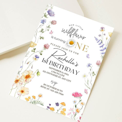 Wildflower Is Turning One Editable Birthday Invitation
