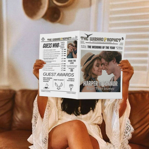 koragarro Wizard Wedding Editable Newspaper Template Potterhead Magic School Ceremony Program Photo Card DYI Invitation Printable Newlywed Times