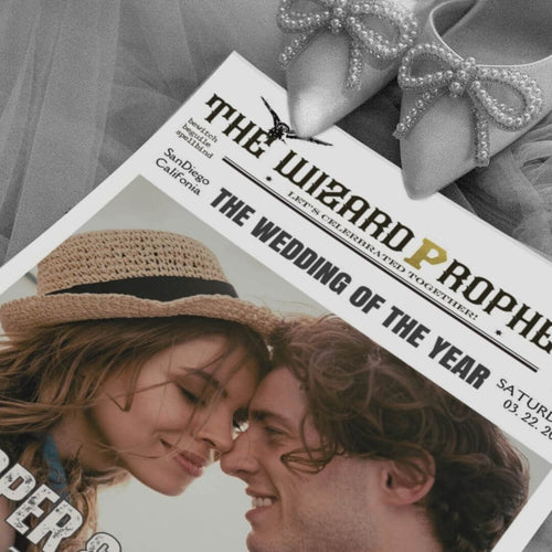 koragarro Wizard Wedding Editable Newspaper Template Potterhead Magic School Ceremony Program Photo Card DYI Invitation Printable Newlywed Times