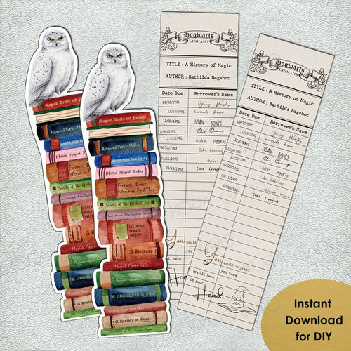 Hogwarts Wizard School Bookmarks Bundle Potterhead Gift Hedwig and Magic School Library Printable Book Accessories Fantasy Bookworm Birthday Christmas Gift Instant Download 