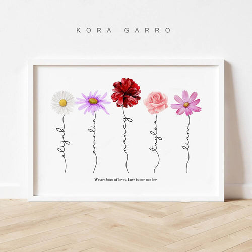 koragarro- family name sign- birth month named flower personalized home decor wall art 