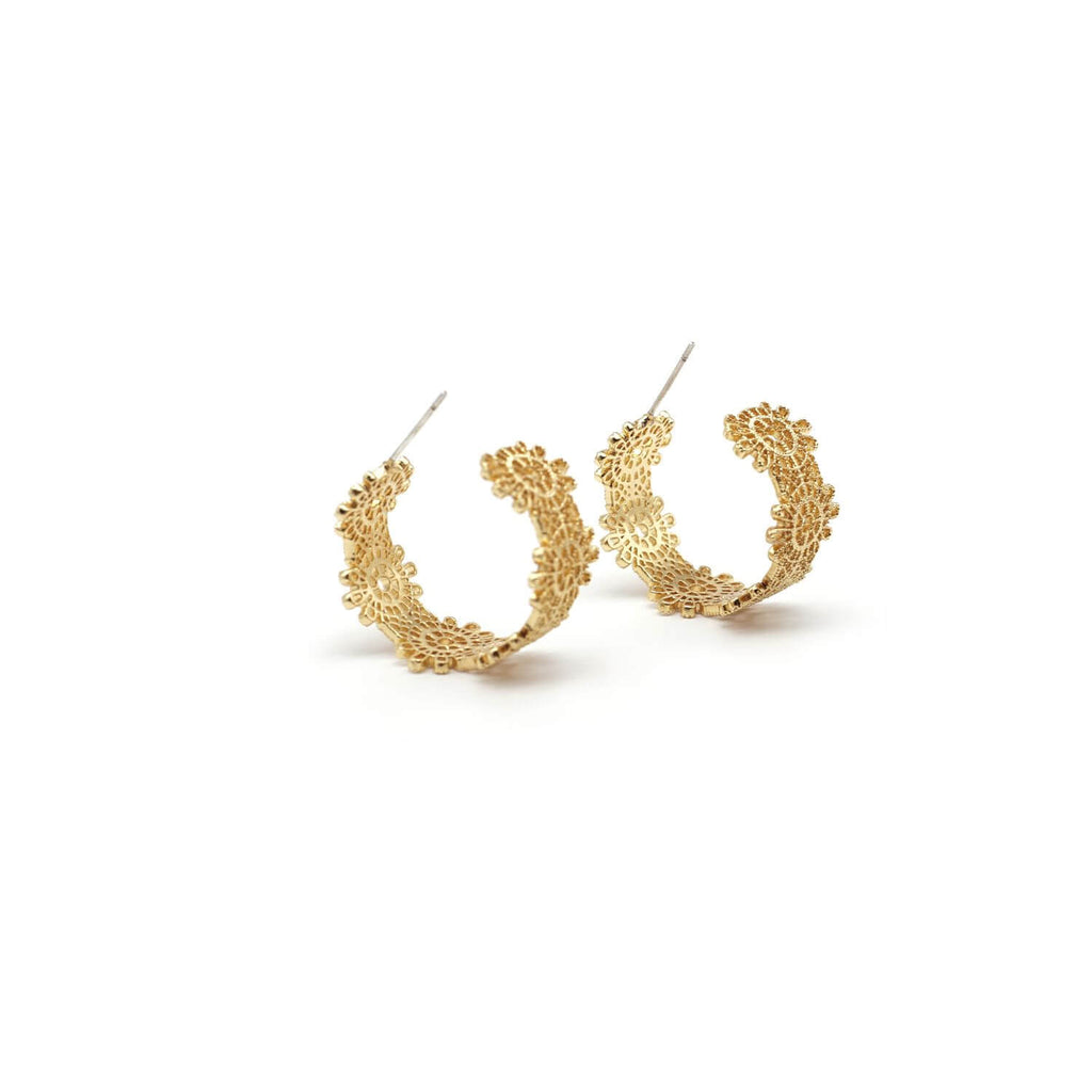 KoraGarro Jewelry Gold Hoop Earrings Filigree Hoops Flower Hoop Earrings Hebe