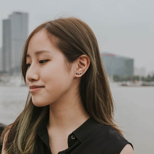 Kora Garro Jewelry sterling silver earrings ear climber black cubic zirconia Adele