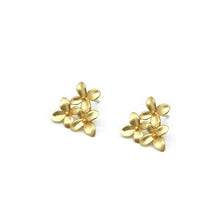 Load image into Gallery viewer, Kora Garro jewelry flower earrings gold earrings stud earrings nature inspired earrings triangle flowers Avery