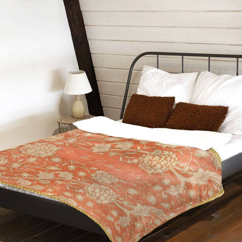 koragarro Wild Tulips Name Flower Blanket, Royal Orange, William Morris vintage wall art pattern, Gift to Mom, Dad, Grandparents