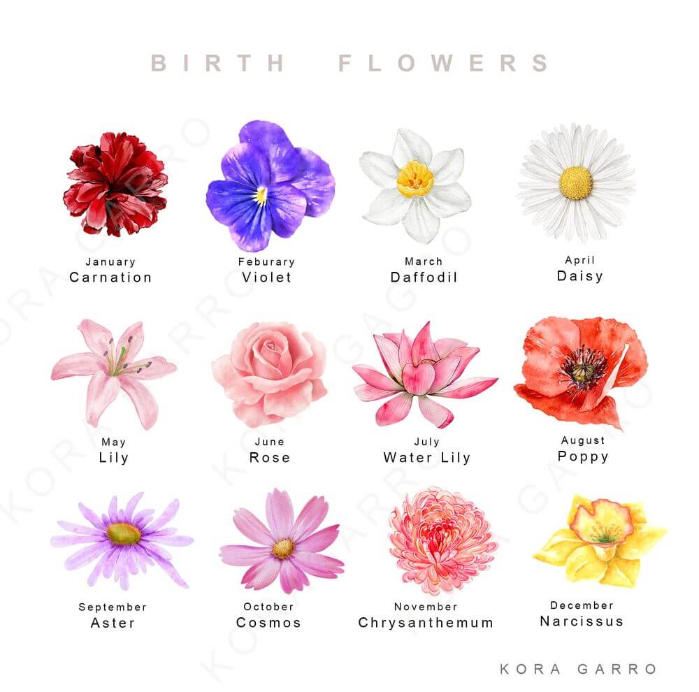 Family Birth Flower Name Sign Poster