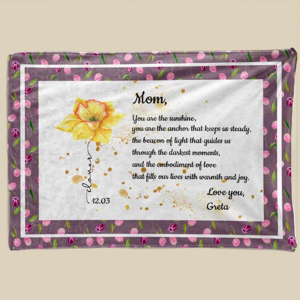 koragarro birth month name flower blanket, custom message throw blanket, mother's day gift
