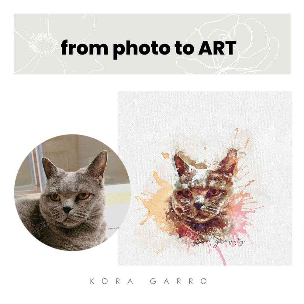 koragarro custom pet portrait from photo, custom illustration, pet drawing, pet memorial, personalized gifts, drawing from photo