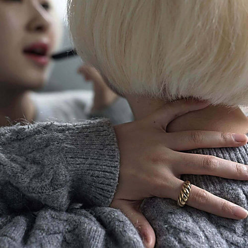 gold dome ring sterling silver 18k gold plated adjustable Croissant ring  - koragarro