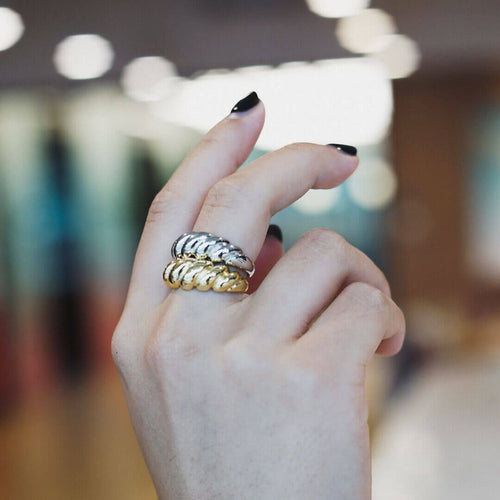 gold dome ring sterling silver adjustable Croissant ring  - koragarro