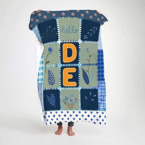 Name Patchwork Blanket Blue Color