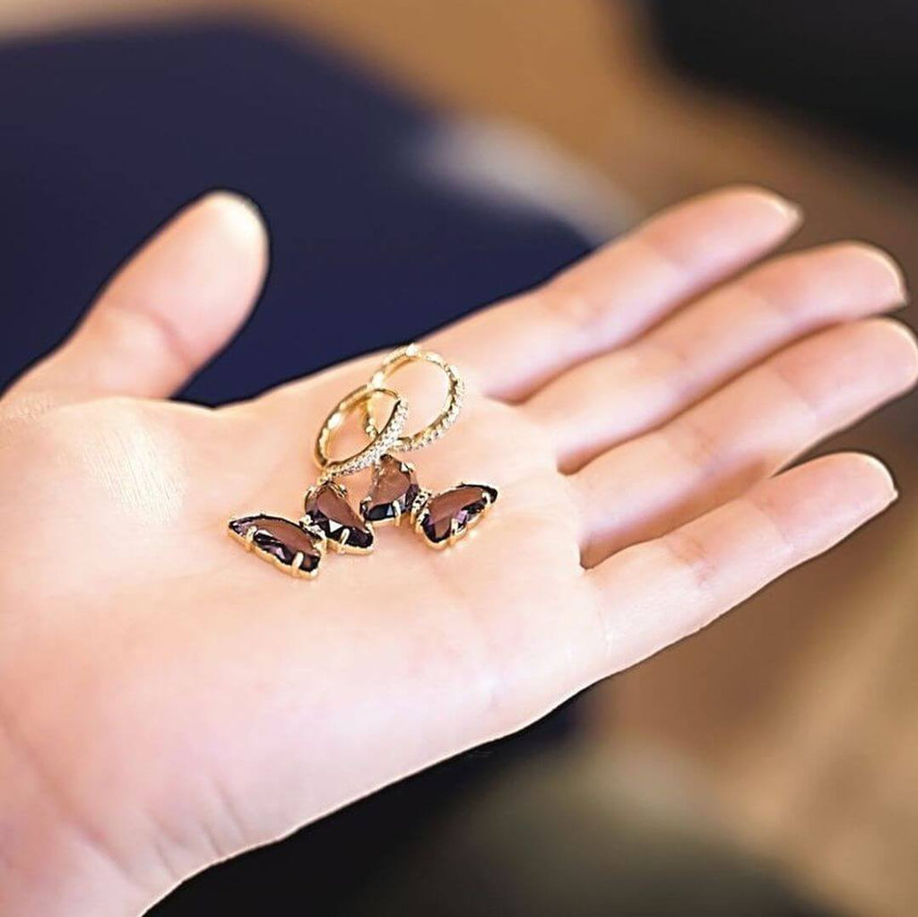 huggie earrings butterfly  earrings huggie hoops koragarro Lilac