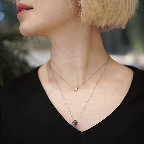 kora garro jewelry layered necklace set silver solid cube pendant Wendy