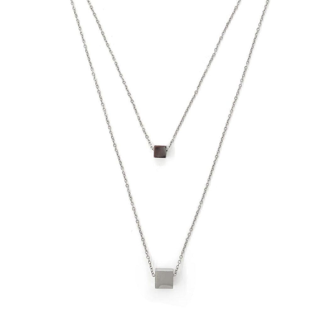 kora garro jewelry layered necklace set silver solid cube pendant Wendy