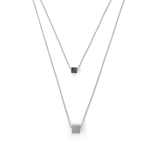 kora garro jewelry layered necklace set silver solid cube pendant Wendy