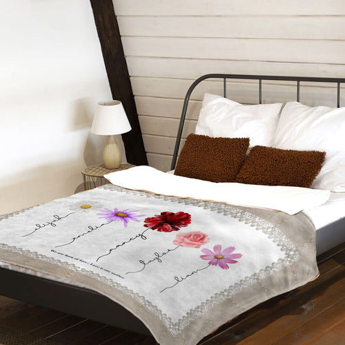 koragarro family name flowers, forget me not, family name sign, personalized blanket