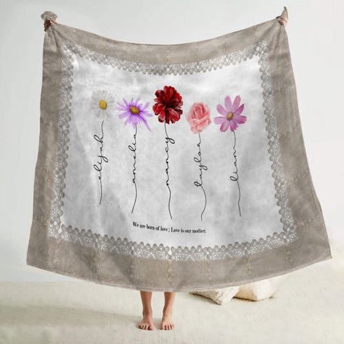 koragarro family name flowers, forget me not, family name sign, personalized blanket