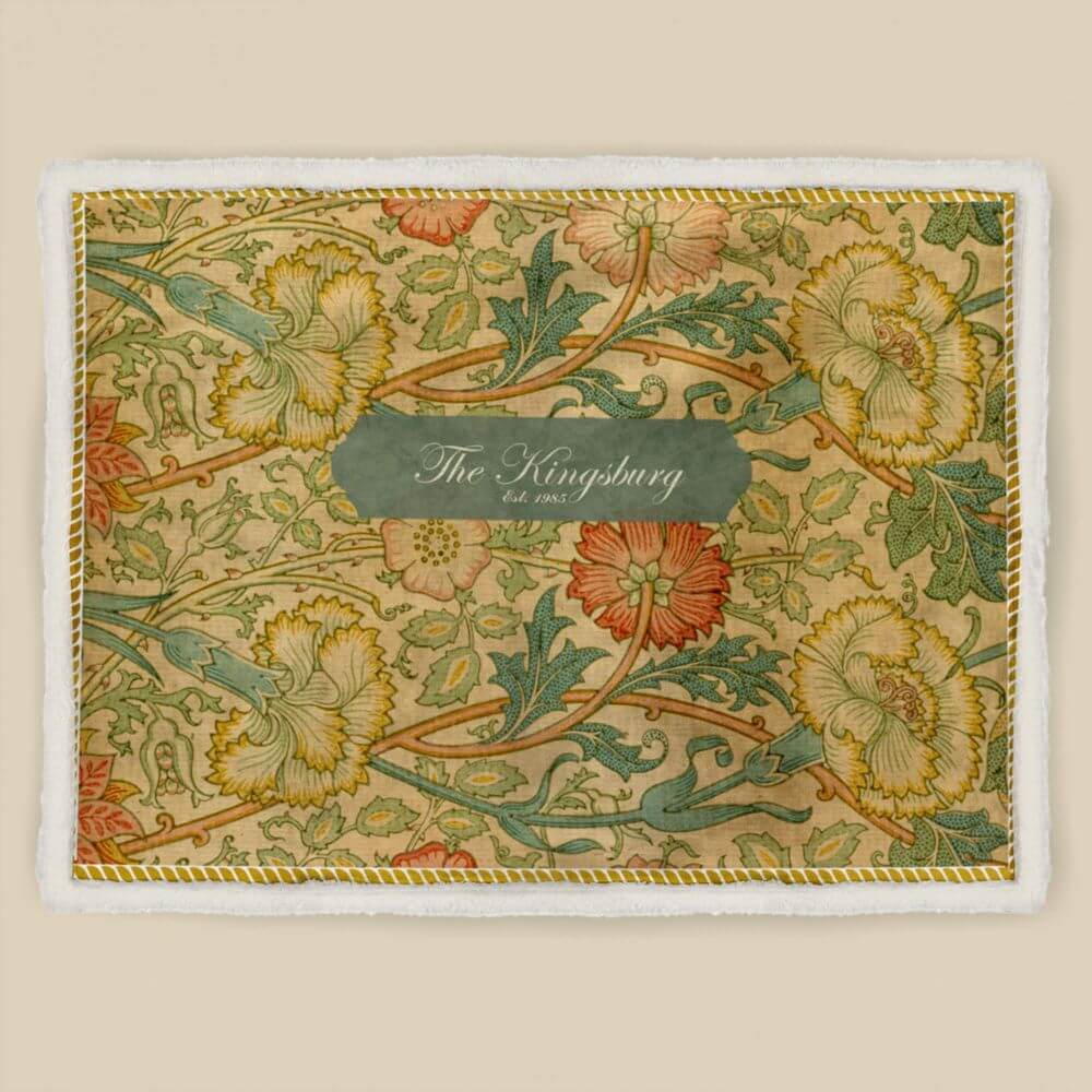 koragarro Pink and Rose Flower Blanket, Custom Name Blanket, William Morris vintage wall art pattern, Apricot, Birthday Mothers Day Gift, Grandparents gift