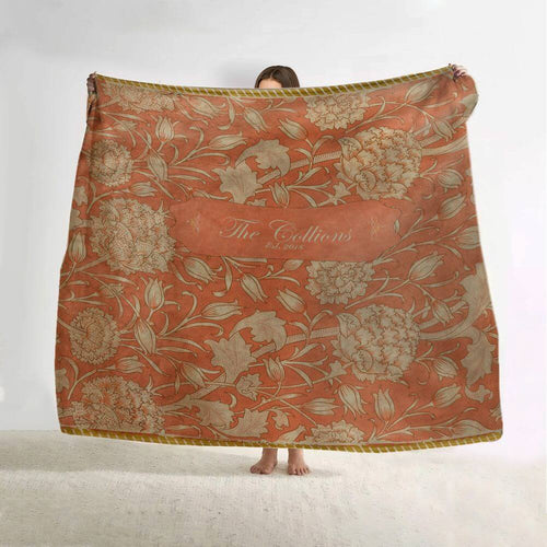 koragarro Wild Tulips Name Flower Blanket, Royal Orange, William Morris vintage wall art pattern, Gift to Mom, Dad, Grandparents