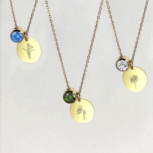 BIRTHSTONE BIRTH FLOWER NECKLACE