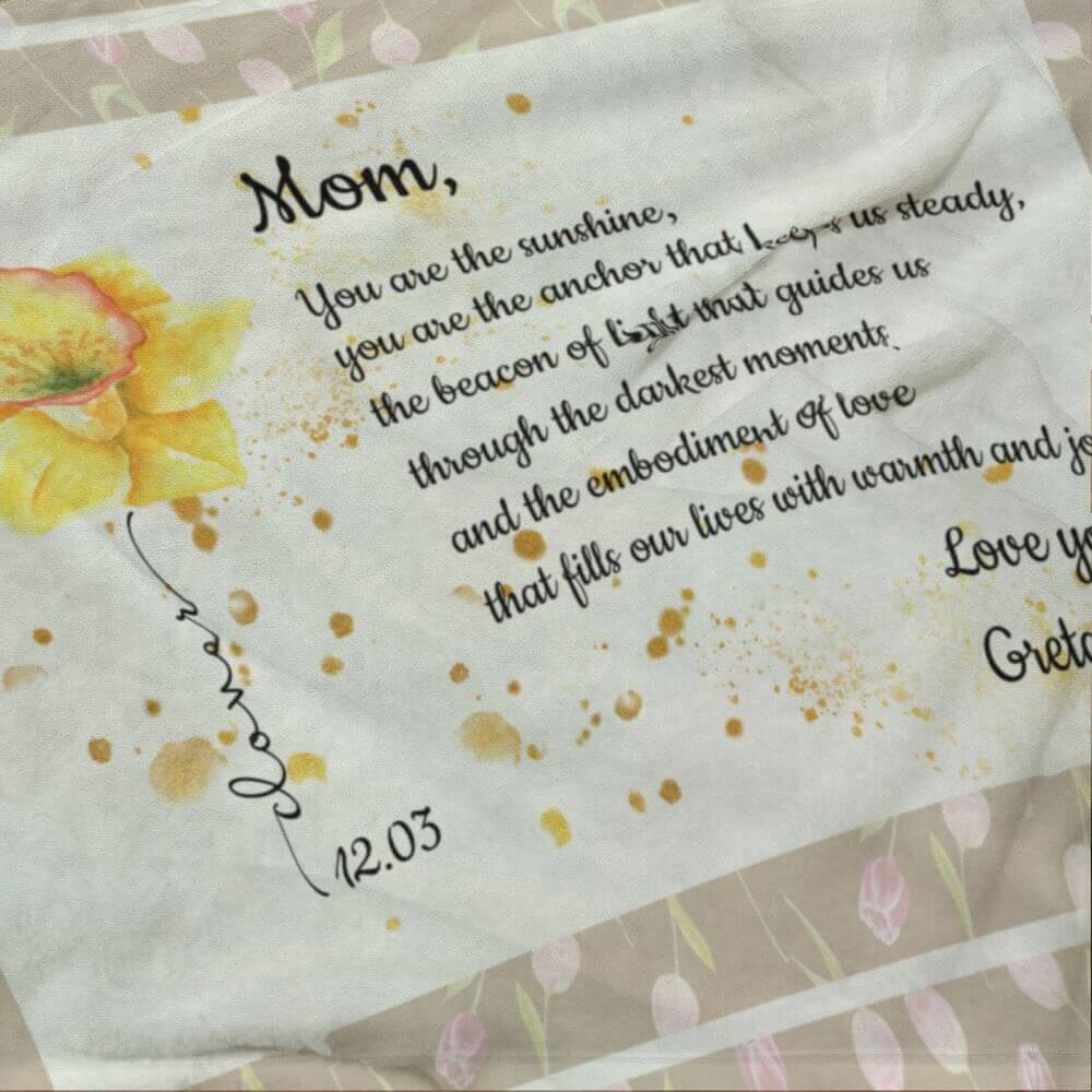 koragarro birth month name flower blanket, custom message throw blanket, mother's day gift