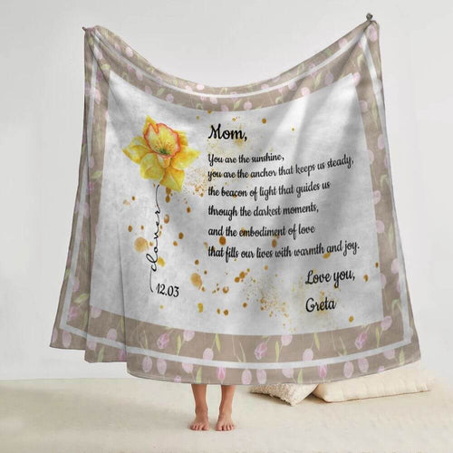 koragarro birth month name flower blanket, custom message throw blanket, mother's day gift