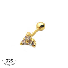 Load image into Gallery viewer, cartilage earring helix tragus earrings barbell earrings small stud earrings - koragarro trinity gold