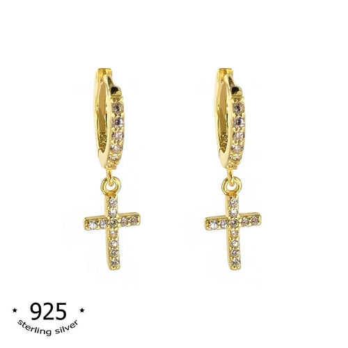 small cross hoop earrings sterling silver huggie hoops faith koragarro