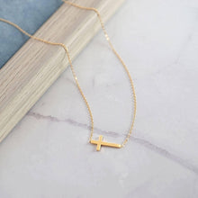 Load image into Gallery viewer, Gold Cross necklace sideways cross Lia koragarro