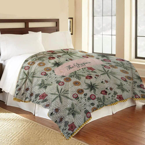 koragarro Daisy Flower Field Custom Blanket, Vintage Green, William Morris vintage wall art pattern, April Birthday Gift to Mom, Grandparents