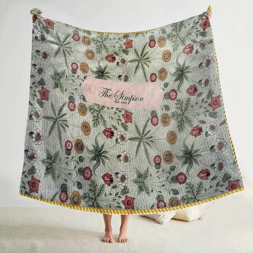 koragarro Daisy Flower Field Custom Blanket, Vintage Green, William Morris vintage wall art pattern, April Birthday Gift to Mom, Grandparents