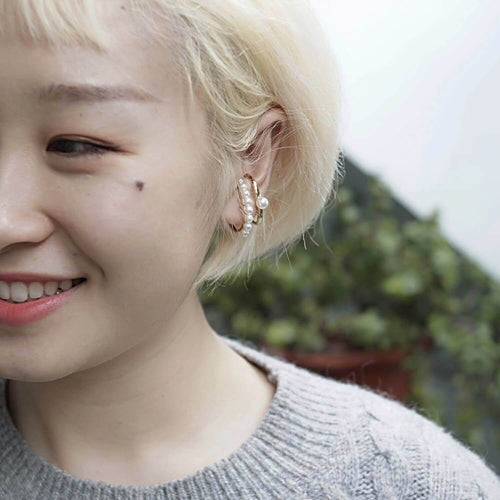 Kora Garro jewelry pearl earrings cuff mismatch imitation pearl Audrey